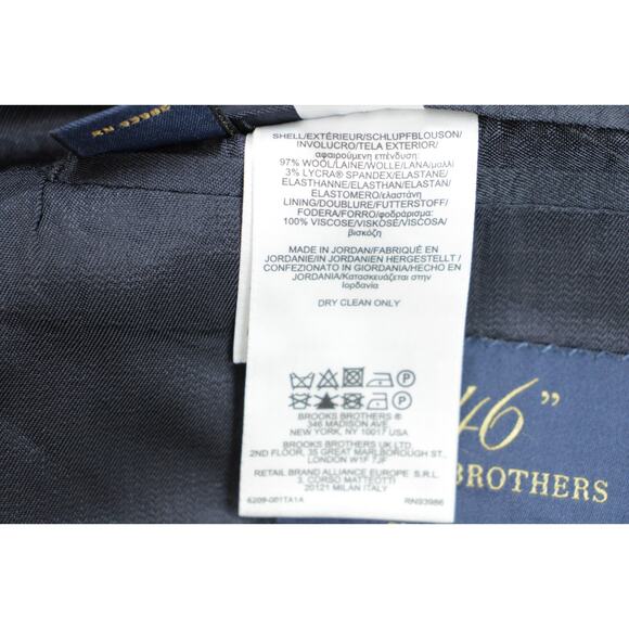 Brooks Brothers Blazer Mens 44L Navy Blue 346 Wool Blend Stretch 2 Buttons - Picture 6 of 12